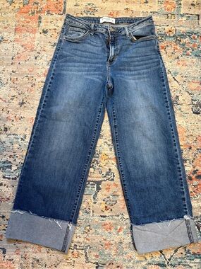 Just Black Denim Women's Cropped Wide-Leg Jeans in Medium Blue